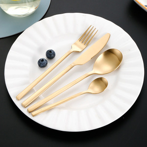 Stainless Steel Korean Style <b>Square</b> Handle Knife Fork Spoon <b>Set</b> Matte Brushed Finish Durable Cutlery <b>Set</b> For Party Adult - Product Image 4