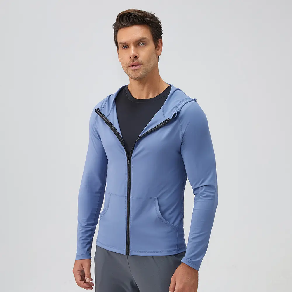 S-2XL Plus Size Men's Solid Colors Sweat-wicking Zipper Running Jacket Fast Dry Front Pockets Sports Hooded Jackets 2024