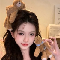 Nouvelle Pince à Cheveux Latérale BB en Peluche Cristalline Haut de Gamme 2026, Bandeau Ours Couché Mignon Fait Main, Style Japonais et Coréen, Accessoire Cheveux Unisexe