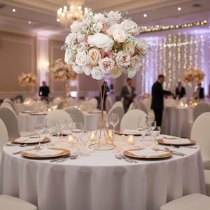 Boule de fleurs artificielles de luxe personnalisable, arrangement de roses en soie blanches et roses, grandes décorations de centre de table et de table pour mariage - Product Image 1