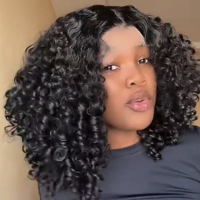 Perruque X-TRESS T Part Lace Front Moelleuse et Grande Bouclée, Cheveux Noirs Naturels, Perruque Bob Courte Afro Bombée Bouclée Sans Colle, Cheveux Synthétiques