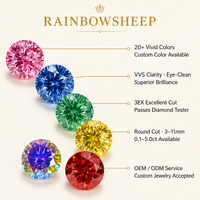 RAINBOWSHEEP 20 Couleurs Pierres Synthétiques Brillantes en Moissanite, Taille 3EX, Couleur D, VVS, 3.0-11mm, OEM ODM, Couleur Personnalisée pour Bijoux