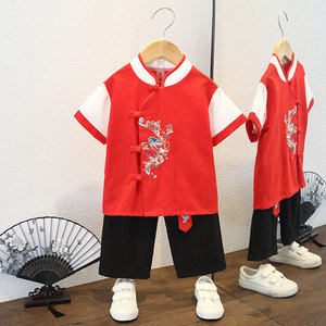 Garçons cérémonie hebdomadaire Han beaux petits enfants Style chinois robe d'été bébé garçon Tang costume vêtements deux pièces - Product Image 2