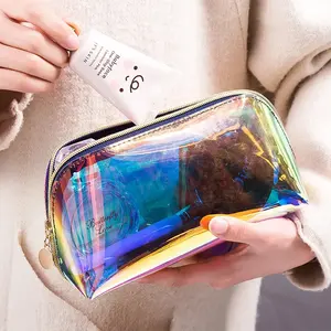 Bolsa de cosméticos con logotipo personalizado, nueva moda, transparente, holográfica, con estampado de lujo