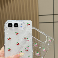 Étui de téléphone de luxe avec paillettes de diamant 3D et sequins cerise pour iPhone DUO 18Fold 17 Pro Max 16 15 Plus, coque transparente élégante en époxy