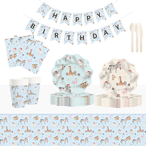 DAMAI Nuevo Juego de Vajilla Desechable Personalizado con Temática Animal, Platos, Vasos y Servilletas de Papel con Forma de Ola para Fiestas Infantiles - Product Image 1