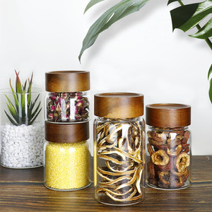 Pot en verre borosilicate de haute qualité pour la conservation des aliments frais, avec couvercle en bois d'acacia, idéal pour les épices, les biscuits et le thé. - Product Image 5
