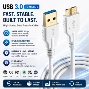 Cable USB 3.0 Micro B Industrial LUNG KAY de 3m, 5Gbps, USB 3.2 Gen 1, Alta Velocidad, Chapado en Oro, Blindado, para Almacenamiento Externo HDD/SSD - Product Image 1