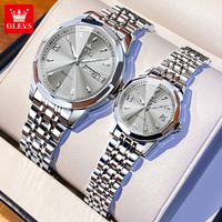 OLEVS 9998 Montre de Couple de Luxe pour Hommes et Femmes, Montre à Quartz avec Double Calendrier, Étanche, Coffret Cadeau de Montres pour Couple