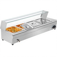 Gewerbliches 4-Pfannen-Elektro-Bain-Marie mit Glas-Spuckschutz aus Edelstahl, Buffet-Dampfgarer für Catering