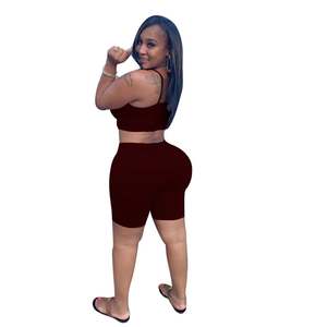 2024夏季服装加尺码Xl-5Xl背心2短裤女套装固体两件套女士 - Product Image 3