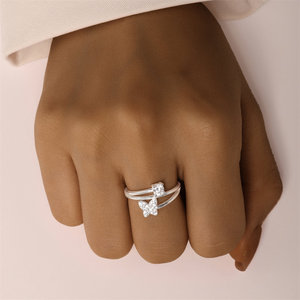 Sterling Silver 925 Multi-layer Butterfly Zircon Adjustable <b>Couple</b> <b>Ring</b> for Women Summer - Product Image 4