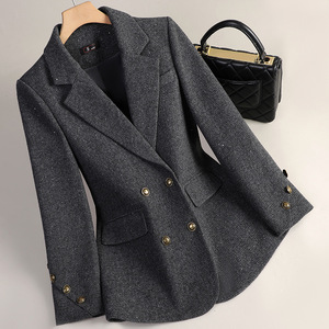 Women's Wool Blazer Purple Double Breasted Sequins Suit Autumn Winter Casual Elegant Fit - Product Image 4