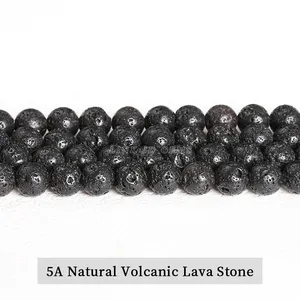 Stone Beads Supplier Wholesale 4 6 8 10mm Natural Lava Rock Round Black Loose Beads Natural Stone Beads For DIY Necklace Bracelet Jewelry Making