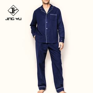Wholesale Contrast Color Piping <b>Men's</b> Home Wear Suit Long Knitted Fabric Modal Pajamas - Product Image 2