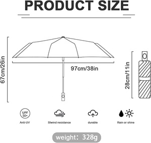 Parapluie pliant automatique 3 sections avec logo personnalisé, coupe-vent, protection UV, portable, compact, protection contre les intempéries pour cadres - Product Image 6