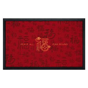 Paillasson rouge rectangulaire en fibre de polyester antidérapant lavable en machine pour usage domestique, motif fantaisie, design porte-bonheur - Product Image 1