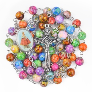 Cuentas acrílicas coloridas y Cruz de aleación collar de Rosario Católico religioso bebé Jesús de moda para niños y niñas - Product Image 5