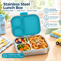 Vente en gros personnalisable enfant école Bento coffret en acier inoxydable cuillère fourchette silicone enfants boîte à lunch pour le stockage des aliments unique