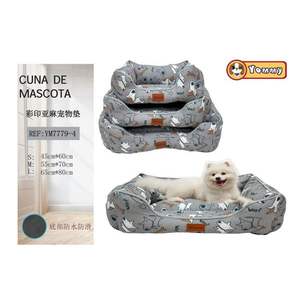 Set di Tre Pezzi per Cuccia per Cani in Lino Stampato con Fondo Grigio, Eleganti Letti per Animali Domestici - Product Image 1
