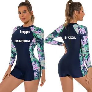 Aiutante donna manica lunga Rash Guard Uv Upf 50 + protezione solare stampato cerniera surf costume da bagno costume da bagno