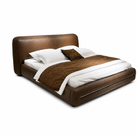 Cadre de lit en cuir véritable marron, taille King Queen, lit plateforme moderne rembourré avec tête de lit incurvée pour chambre à coucher, villa, hôtel