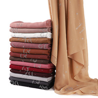 Hijab en mousseline de soie couleur unie avec perles, strass numériques thermocollants, long châle léger pour femmes musulmanes, foulard Shayla en polyester