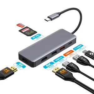 Chất lượng cao 5 cổng USB HUB C Splitter 7 trong 1 USB HUB Loại C để HDTV HDMI SD TF READER cho máy tính xách tay Bề mặt pad