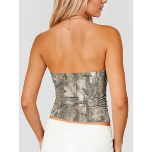FOXA Camo Tube <b>Top</b> Women Strapless Ruched Crop Bandeau Summer Y2K Backless Tank <b>Top</b> - Product Image 4