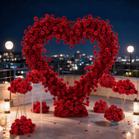 Arche de fleurs artificielle en soie, réaliste et hautement simulée, en forme de petit cœur rouge, pour décoration de mariage, de demande en mariage et de fête de la Saint-Valentin