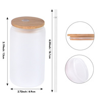 Verre en forme de canette de bière classique de 16 oz, givré, pour sublimation, durable, en verre céramique, avec couvercle en bambou et paille