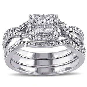Set di Anelli per Coppie con Zirconi Quadrati, Eleganti Gioielli Abbinati per Matrimonio e Fidanzamento - Product Image 1