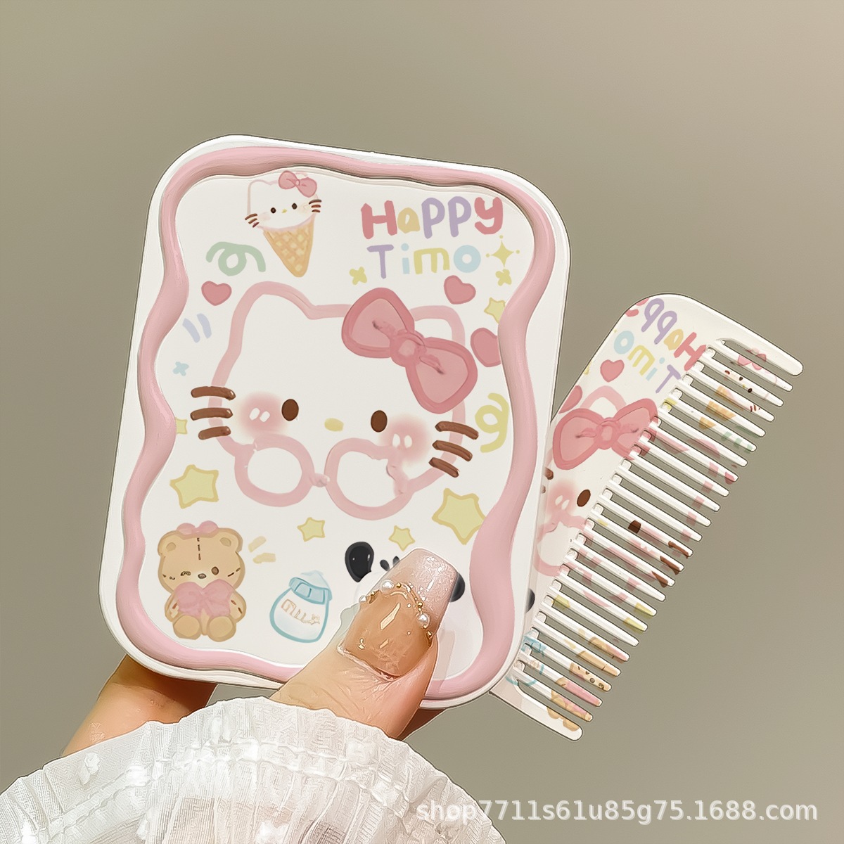 Make-up mirror with comb [cute hello kitty]]