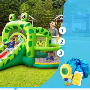 Piscine gonflable familiale avec trampoline, château à bulles, toboggan, jeux pour enfants, parc d'attractions, jeux de plage, en nylon vert - Product Image 5