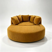 Canapé rond en velours avec dossier incurvé et coussins moelleux pour salon, hôtel, salle de séjour, meubles d'appoint, pas d'assemblage requis, design luxueux