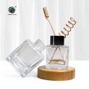 Empty Square Home Large Clear 50 Ml 100ML 200ml Aroma Fragrance Giant Reed Diffuser Glass Bottle