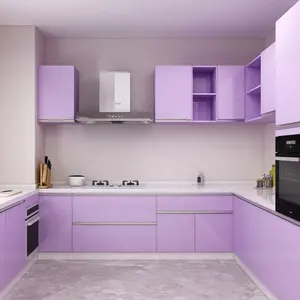 จีนทำ Flatpack ตู้ครัวที่ทันสมัยสำหรับห้องครัวสีม่วง