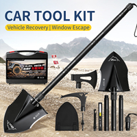 Xhandle MT-49 Kit de pelle multifonction pour voiture en acier au carbone, pelle de camping pliable avec hache, pioche, torche, outil de tranchage EDC pour l'extérieur