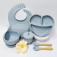 L'ensemble de vaisselle pour enfants en silicone au design classique comprend une assiette, un bol, une cuillère, une fourchette, une tasse pour le dîner de bébé.