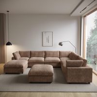 Canapé d'angle modulable en velours côtelé blanc en forme de L, 7, 8, 9 ou 10 places, pour la maison, l'hôtel, le hall ou la villa