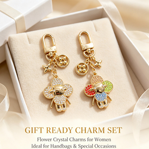 Flower Crystal <b>Doll</b> Charms designer Keychain Set Gold Plated Cute Fashion luxury keychain for Women Handbag <b>Accessory</b> - Product Image 1