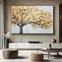Peinture à l'huile sur toile écologique abstraite de paysage moderne avec arbre doré pour la décoration du salon