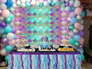 मरमेड राजकुमारी पृष्ठभूमि चमक मरमेड तराजू पृष्ठभूमि बच्चों के जन्मदिन की पार्टी सजावट लड़कियों गोद भराई फोटो पृष्ठभूमि बैंगनी - Product Image 3