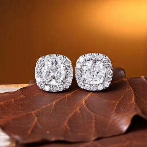 Pendientes de Diamantes Redondos Brillantes con Halo, Plata de Ley 925, Elegantes para Bodas, Fiestas y Uso Diario, Proveedor Mayorista - Product Image 2