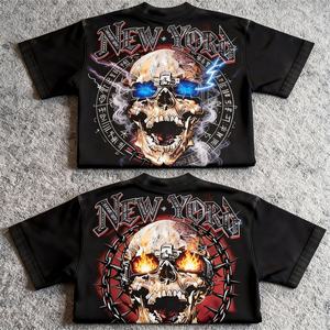 เสื้อยืดผู้ชายทรงบ็อกซี่พิมพ์ลายดิจิทัลสไตล์วินเทจแบบครอปตัวใหญ่ทรงฮิปฮอปคุณภาพสูงสำหรับฤดูร้อนปี 2026 รุ่นใหม่สไตล์ดาร์กโกสต์ - Product Image 1