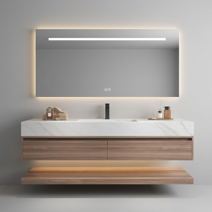 Customized Wall Mounted Bathroom Vanity Cabinet with Wood Grain Finish Moisture Resistant Plywood Sink Combo for Hotel Home - Product Image 1