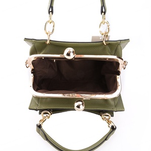 Luxury Solid Color PU Candy Pattern Satchel Crossbody Vegan <b>Handbag</b> with Two <b>Straps</b> and Zipper Closure - Product Image 6