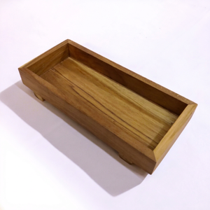 Plateau à couverts décoratif en bois de teck naturel fait main, organisateur de couverts en bois massif durable, boîte de rangement pour ustensiles, vaisselle - Product Image 1