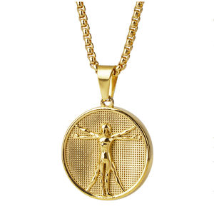 Collier pendentif vintage en acier inoxydable avec portrait en relief du Centurion Vitruvien - Product Image 4