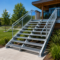 Escalier en acier moderne sur mesure, double poutre, à grille, galvanisé, anti-corrosion, pour usage extérieur en villas et hôtels